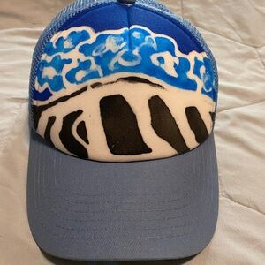 Blue and White Trucker Hat with Artistic Design
